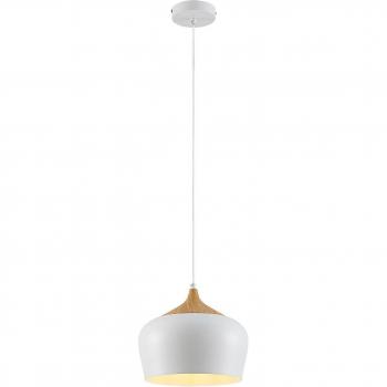 Lámpara colgante Lindby Vilsera en blanco y madera, hecha de metal, para salón y comedor, con 1 lámpara E27