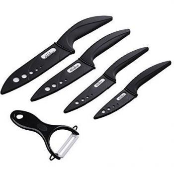 Kealive Cuchillos Cerámica Set [ 5 Piezas ] Juego de Cuchillos de Cocina 4 Cuchillos de Cocina con Chaqueta Protectora Añadir 1 Pelador Cerámica Sharp Sano Resistente a la Corrosión