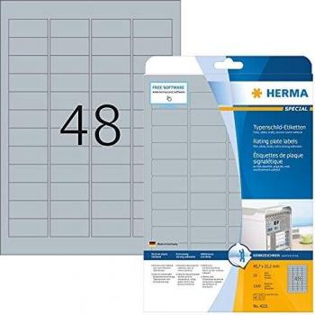 Herma 4221 - Pack de 1200 etiquetas, 45.7 x 21.2 mm, color plateado