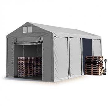 Carpa Almacén Industrial 4x8 m con Altura Lateral de 3,0 m y Puerta Levadiza, PVC 850 Impermeable en Gris
