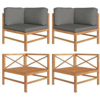 Sofá de esquina 2 uds madera maciza teca y cojines gris oscuro vidaXL