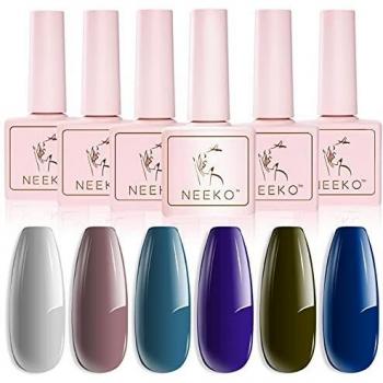 Esmaltes Semipermanentes, NEEKO 6 Colores Pintauñas Semipermanente, Remoje el Esmalte de uñas en Gel UV LED para Salón de uñas，Azul, Gris Elegante