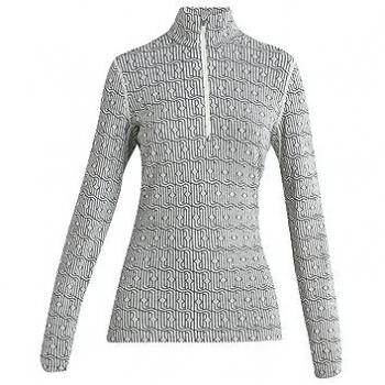Camiseta Interior de Manga Larga Icebreaker 260 Vertex Herenga Merino con Media Cremallera para Mujer en Negro y Blanco