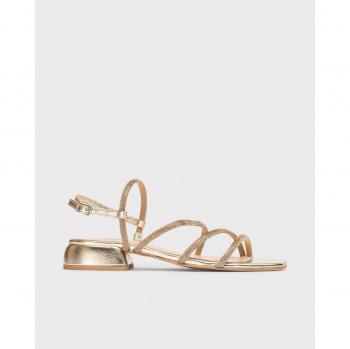SANDALIAS BRILLANTES WONDERS ZAIDA BT8901 PLATINO - Sandalias planas de mujer de piel vacuna con tiras brillantes