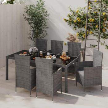 7-Piece Grey Poly Rattan Outdoor Dining Set with Cushions
