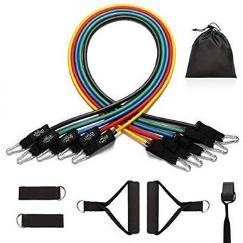 MENNYO Gomas Elasticas Musculacion, Bandas Elasticas Set con 2 Manijas,1 Ancla de Puerta,2 Correas para Tobillos,1 Bolsa de Transporte para Terapia Física, Ejercicios en El Hogar