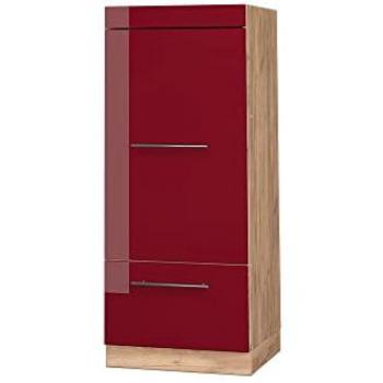 Armario para microondas Fame-Line, Rojo Burdeos alto brillo/Roble Dorado, 60 cm