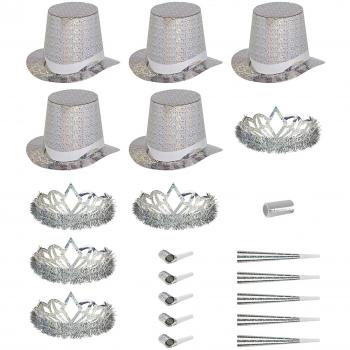 Kit de Cotillones Holográficos Plateados Las Vegas para 10 Personas