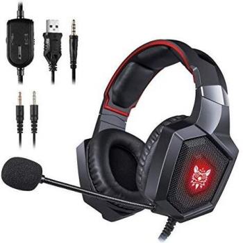 Cascos Gaming Unicview Onikuma para PS5, PC, Xbox Series X/S, Switch Auriculares con Conector 3.5mm con LED Diadema adjustables con Micrófono y Control de Volumen, Cancelación de Ruido