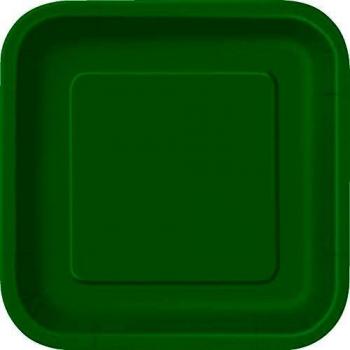 Unique Party- Paquete de 14 platos cuadrados de papel, Color verde esmeralda, 23 cm