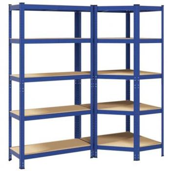 Juego de 2 estantes de 5 niveles acero azul y madera compuesta Vidaxl