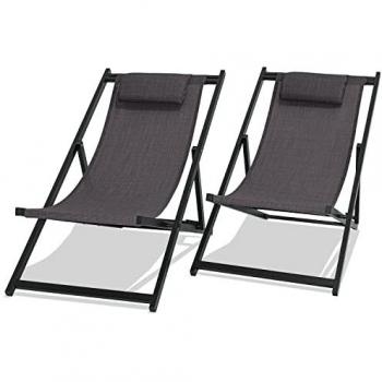 Juego de 2 tumbonas plegables de aluminio y textileno con respaldo ajustable en 4 posiciones antracita
