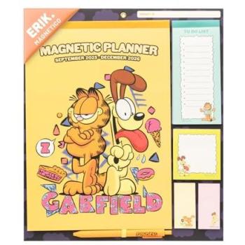 Planificador Magnético Familiar Garfield 2025/2026 - Calendario Mural Mensual con Iman, Pegatinas y Notas Adhesivas (16 Meses)