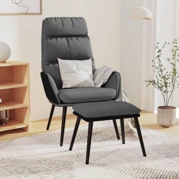 Sillón de relax con taburete en tela gris claro y piel sintética