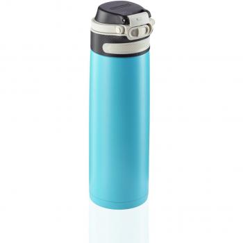 Leifheit Botella de Termo Flip 600 ml Azul Agua Taza Aislante con Tapón de Rosca y Bloqueo Adicional contra Fugas