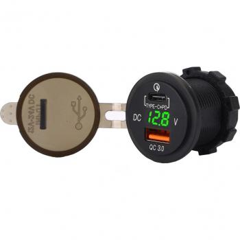 Cargador de Coche USB Tipo C PD Rápido con USB 2.0 y Carga Rápida QC 3.0 para Automóvil, Barco y RV