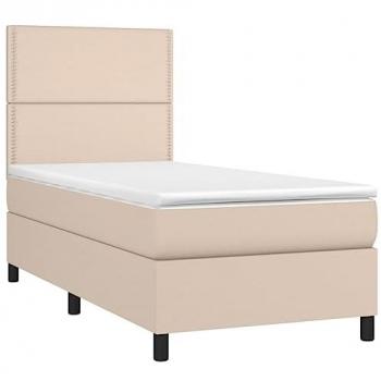 Cama box spring con colchón viscoelástico espuma protector muelles ensacados adaptable reversible cuero sintético capuchino 100x200 cm Marrón