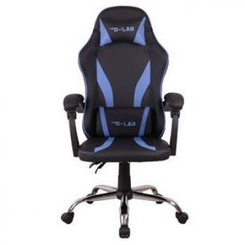 Silla de gaming The G-Lab Comfort - Azul, ergonómica, ajustable en altura, con reposabrazos acolchados, base de metal resistente, ruedas giratorias, diseño moderno y cómodo