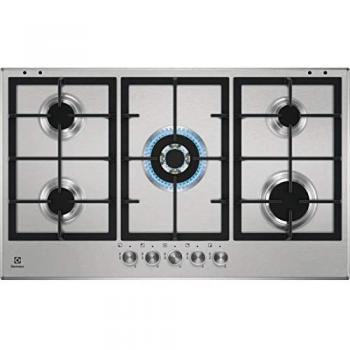 Piano de Cocción a Gas Electrolux KGS9536SX, Slim Line, 90 cm, Acero Inoxidable, 5 Quemadores Speed Burner y Parrillas de Hierro Fundido