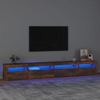 Soporte de TV con luces LED en roble ahumado, dimensiones 270x35x40 cm