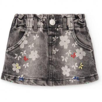 Falda de bebé niña denim en gris con florecitas Tuc Tuc