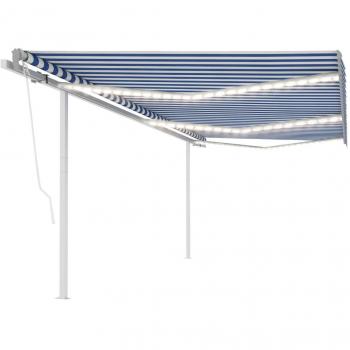 Toldo manual retráctil con LED azul y blanco 6x3,5 m
