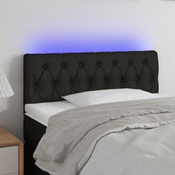 Cabecero con LED de tela negro 90x7x78/88 cm para cama individual, tapizado, mueble dormitorio interior