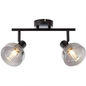 Foco Reflector de Techo 2 Lámparas E14 18W Negro Mate con Vidrio Ahumado