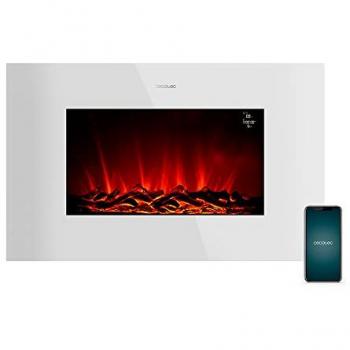 Chimenea Eléctrica Decorativa de Pared Cecotec ReadyWarm 3590 Flames Connected Blanco 1000 - 2000 W, Tamaño 35, WiFi, 2 Niveles de Potencia, Mando