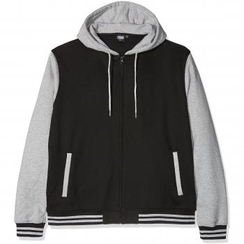 Urban Classics Men's 2-Tone Zip Hooded Sweatshirt, Black/Grey, 5XL