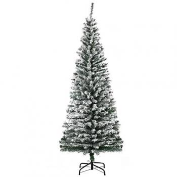 HOMCOM Árbol de Navidad Artificial Nevado 180 cm con 492 Ramas y Soporte de Metal para Salón Verde y Blanco
