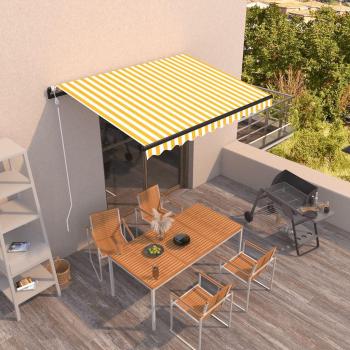 Toldo Retráctil Automático Amarillo y Blanco 350x250 cm Resistente al Agua y Rayos UV para Balcón Jardín Terraza