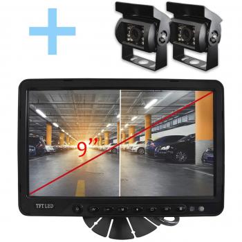 YATEK Kit de visión Trasera Compuesto por Pantalla LCD Quad TFT 9 + 2 cámaras traseras de Aparcamiento con visión Nocturna