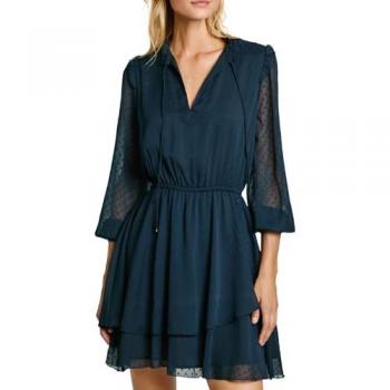 Pepe Jeans Women's Short Dress with Elastic Waist and 3/4 Sleeves in Dulwich Blue