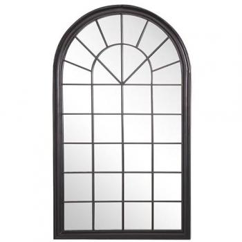 Espejo de pared vintage con marco de metal negro 77 x 130 cm forma de ventana arqueada Trevol