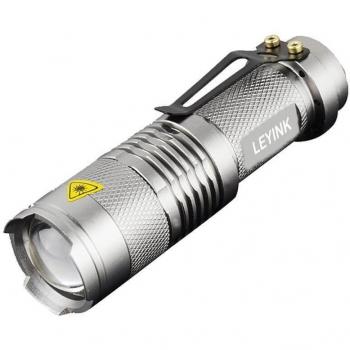 Leyink Mini Linterna Portátil en LED CREE Alta Potencia Zoomable Plata