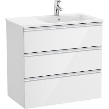 Roca - Mueble de baño con 3 cajones y lavabo a la derecha The Gap, Color: Blanco brillo
