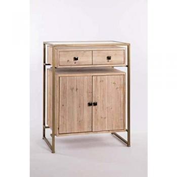 Aparador Natural y Dorado Hierro Madera Cristal Nórdico 80 x 40 x 103