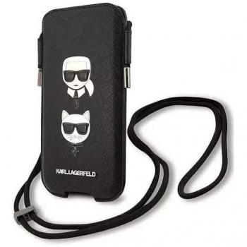 Funda de Teléfono Saffiano PU Karl Lagerfeld y Choupette Cabeza S/M Negra