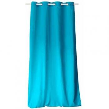 Cortina de algodón puro 8 ojales - Turquesa - 135 x 240 cm - Efecto Bachette - Tamisante