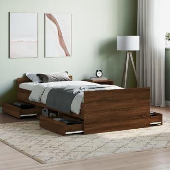 Cama con cabecero y piecero de roble marrón 90x190 cm