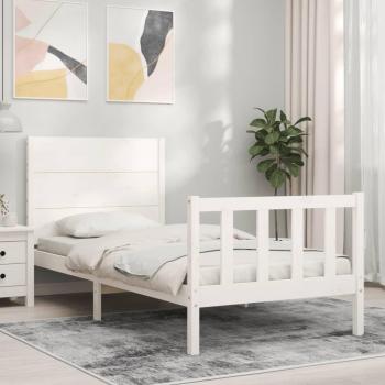 Estructura de Cama Individual con Cabecero de Madera Maciza Blanca