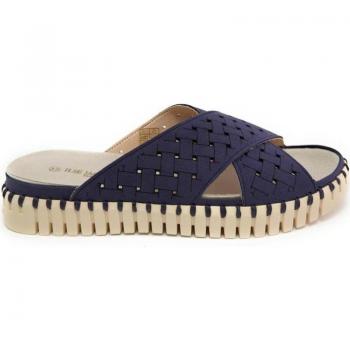 Ilse Jacobsen Tulip 1077 Women's Comfortable Navy Microfiber Slider Sandals with Flexible Rubber Sole