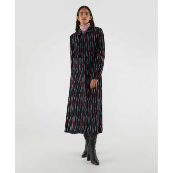 Vestido midi camisero con estampado a rayas en negro de Compañía Fantástica