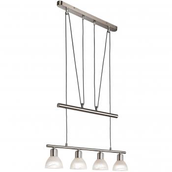 Lámpara Colgante LED Daytona de 4 Luces, Altura Ajustable, Níquel Mate y Cristal Alabastro, E14 3000K