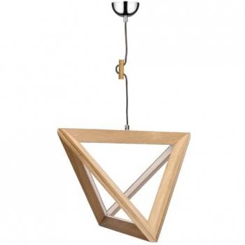 Lámpara de Suspensión Trigonon EPIKASA, Madera de Roble, Metal Cromo y Antracita, 42x42x100 cm