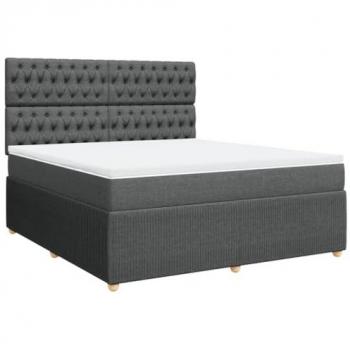 Cama box spring con colchón de muelles gris oscuro 180x200 cm tela