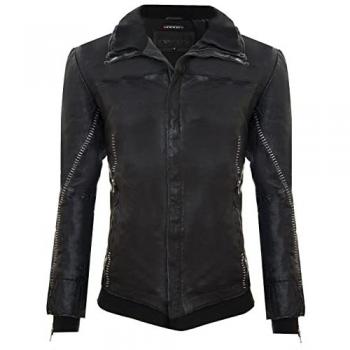 Infinity Leather Handstitched Black Biker Jacket for Men - Size 3XL