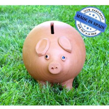 HOGAR Y MAS Hucha Cerdito de Barro cocido, la de Toda la Vida,100% Artesanal, Hecha a Mano - Grande