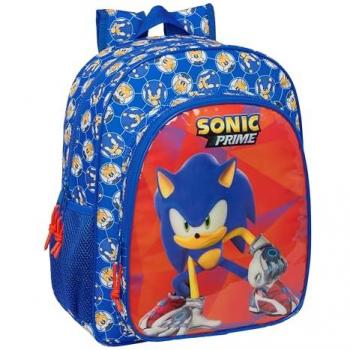 Mochila Escolar Junior Adaptable a Carro Sonic Prime - Diseño Ergonómico, Amplio Espacio de Almacenamiento, Bolsillos Multifuncionales, Dimensiones 32x38x12 cm, Color Azul